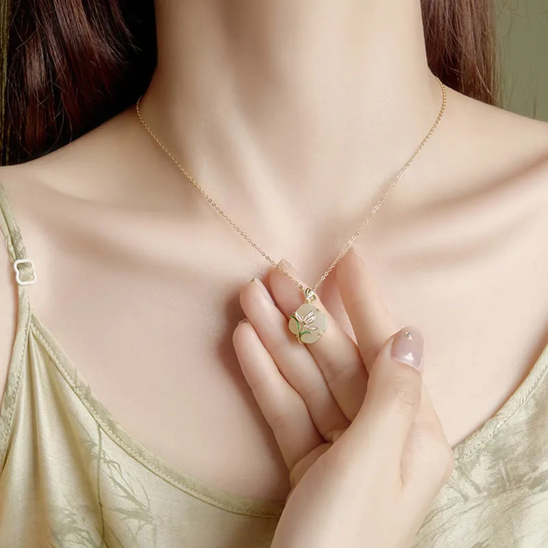 Mythstone 925 Sterling Silver Magnolia Butterfly Hetian Jade Four Leaf Clover Blessing Earrings Necklace Pendant - Image 3