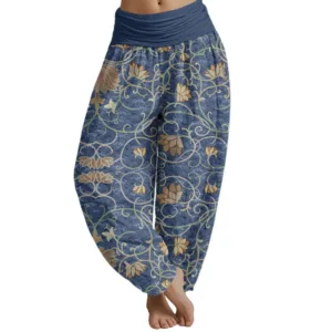 Mythstone Lotus Pattern Women's Elastic Waist Harem Pants
