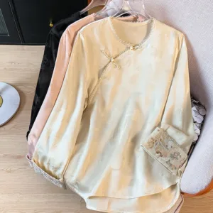 Mythstone Retro Embroidery Design Long Sleeve Women's Shirt