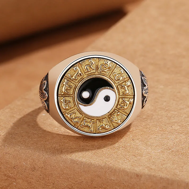Mythstone Yin Yang Chinese Zodiac Copper Wealth Adjustable Ring - Image 3