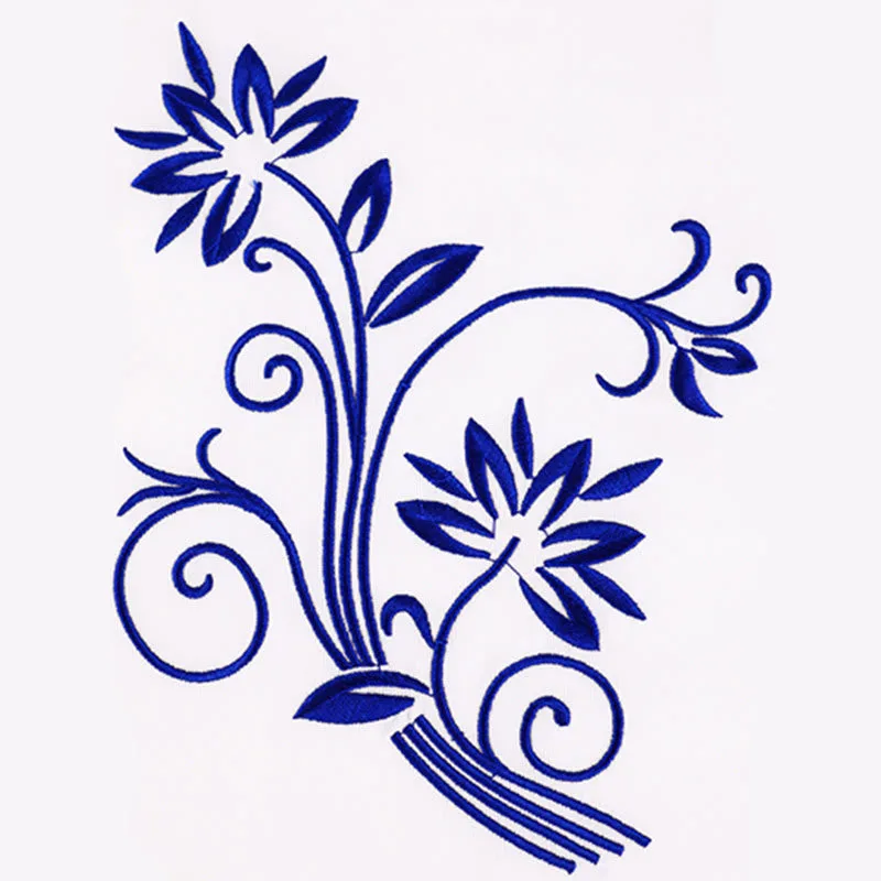 Mythstone 2Pcs Fall Blue Embroidery Flowers Frog-Button Tai Chi Meditation Qigong Zen Practice Unisex Cotton Clothing Set - Image 13