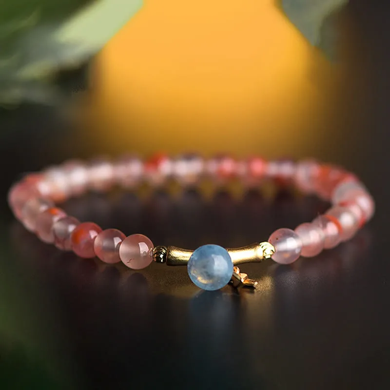 Mythstone South Red Agate Aquamarine Pearl Hetian Jade Bamboo Flower Fortune Bracelet - Image 2