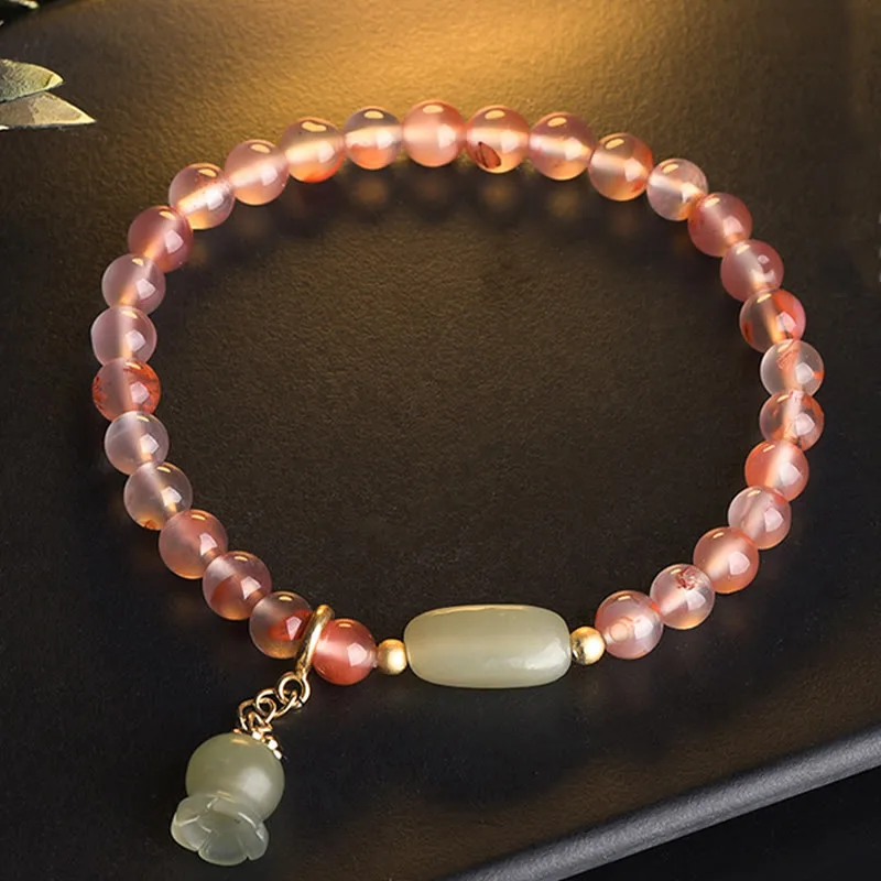 Mythstone South Red Agate Aquamarine Pearl Hetian Jade Bamboo Flower Fortune Bracelet - Image 7