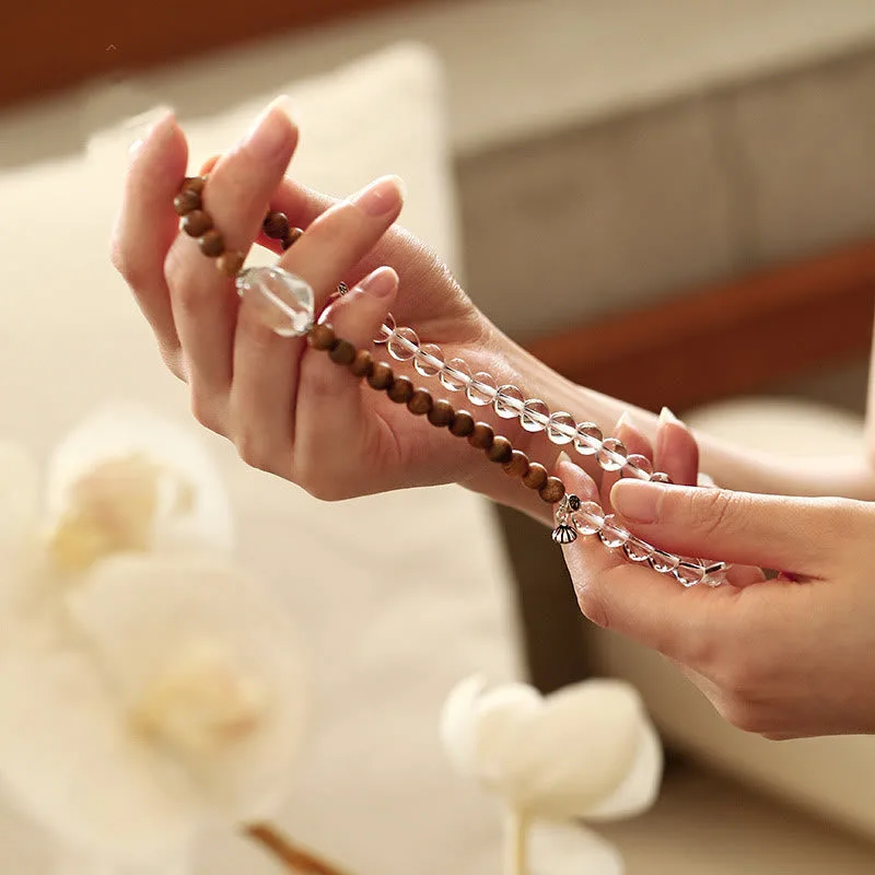 Mythstone Multi-layer White Crystal Agarwood Lotus Healing Calm Bracelet - Image 3