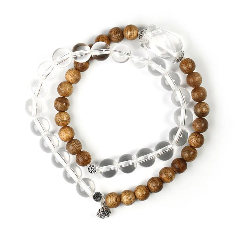 Mythstone Multi-layer White Crystal Agarwood Lotus Healing Calm Bracelet - Image 2