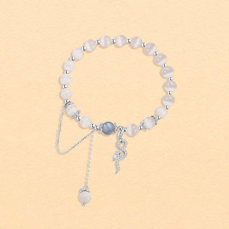 Mythstone Chrysoberyl Cat Eye Moonstone 925 Sterling Silver Year of the Snake Peace Bracelet - Image 4