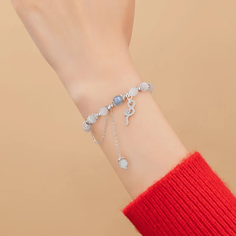 Mythstone Chrysoberyl Cat Eye Moonstone 925 Sterling Silver Year of the Snake Peace Bracelet - Image 8