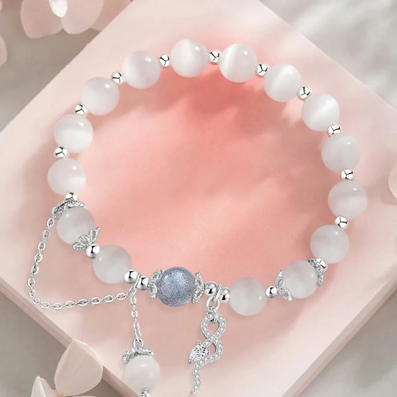 Mythstone Chrysoberyl Cat Eye Moonstone 925 Sterling Silver Year of the Snake Peace Bracelet - Image 2