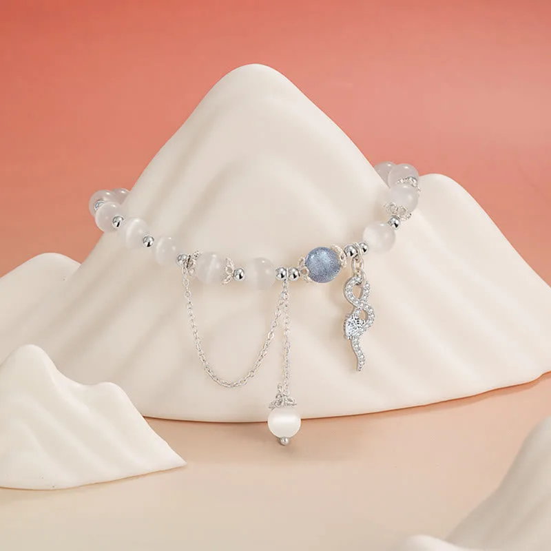 Mythstone Chrysoberyl Cat Eye Moonstone 925 Sterling Silver Year of the Snake Peace Bracelet - Image 5