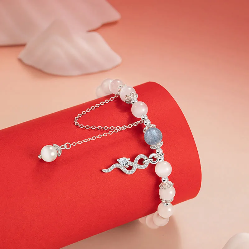 Mythstone Chrysoberyl Cat Eye Moonstone 925 Sterling Silver Year of the Snake Peace Bracelet - Image 10