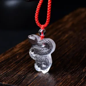 Mythstone White Crystal Liuli Year of the Snake Healing Necklace Pendant