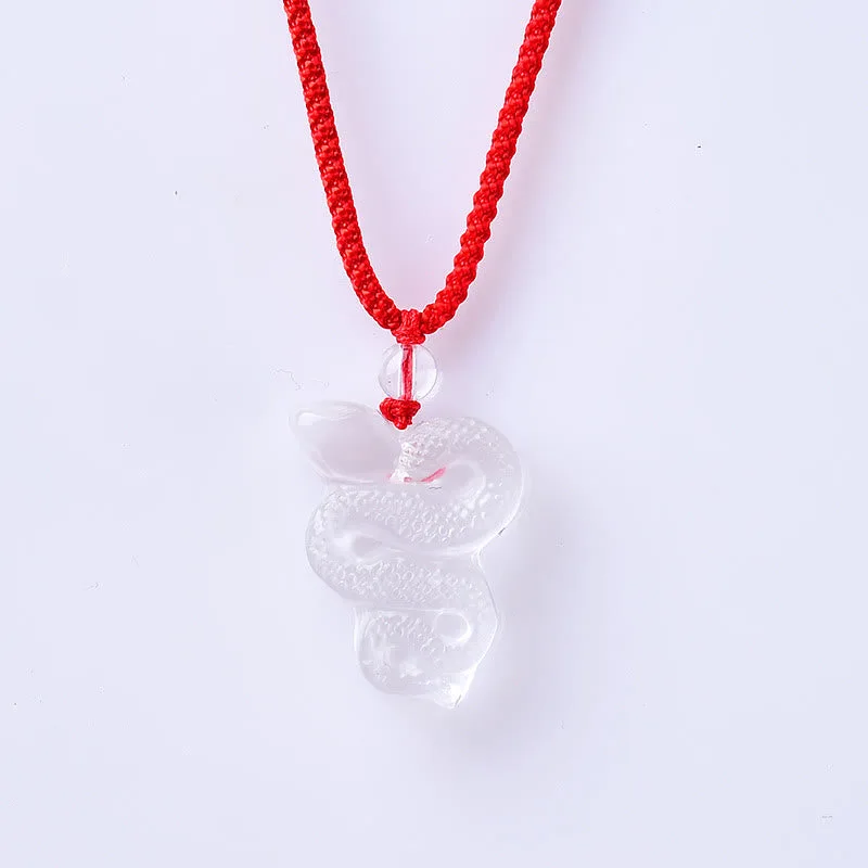 Mythstone White Crystal Liuli Year of the Snake Healing Necklace Pendant - Image 4
