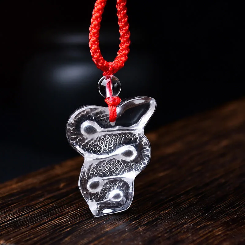 Mythstone White Crystal Liuli Year of the Snake Healing Necklace Pendant - Image 2