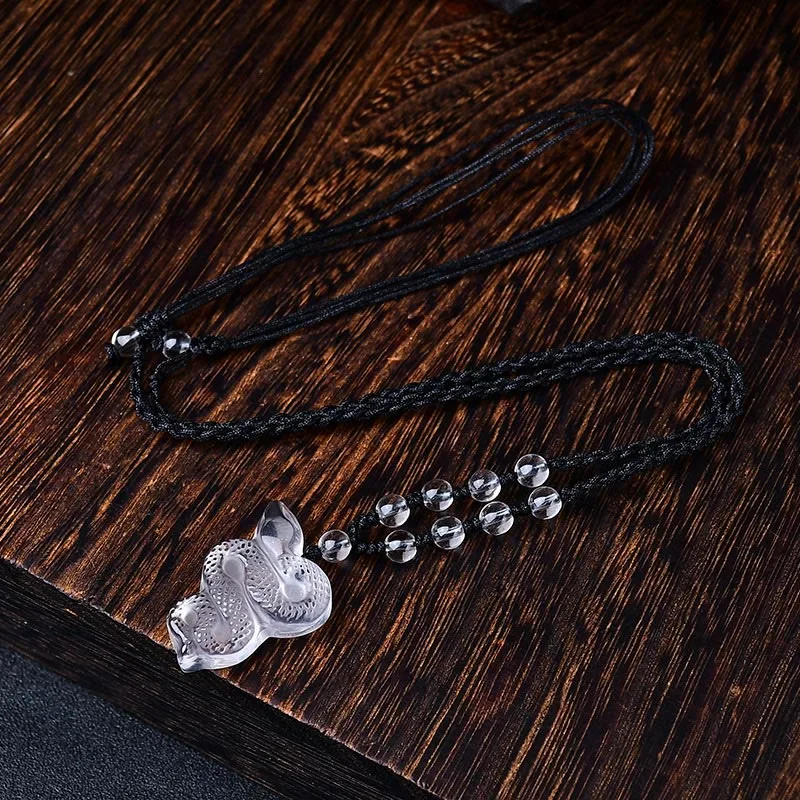 Mythstone White Crystal Liuli Year of the Snake Healing Necklace Pendant - Image 7