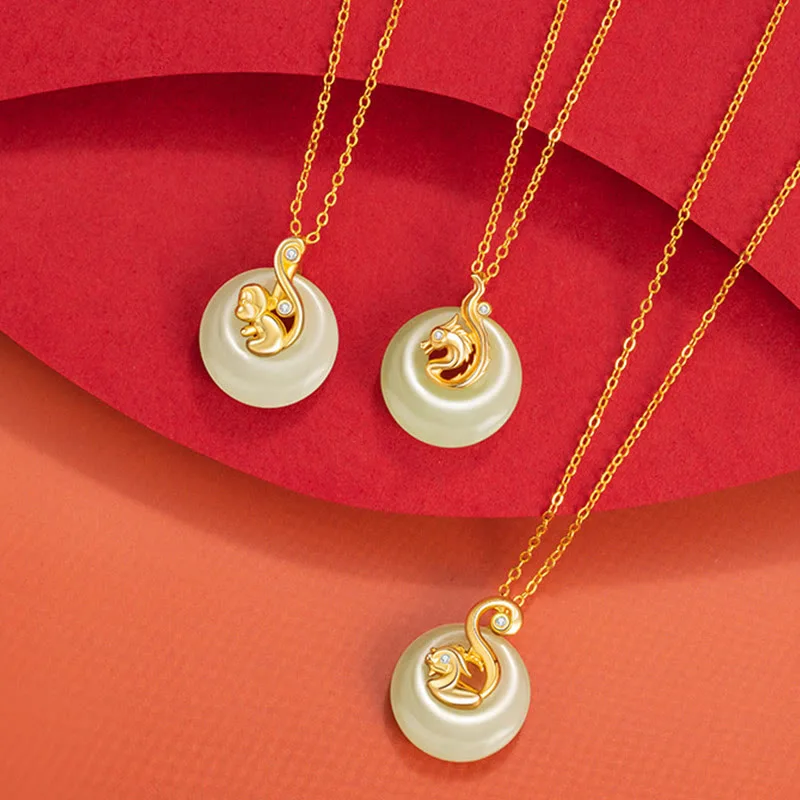 Mythstone Chinese Zodiac Hetian Jade 925 Sterling Silver Abundance Necklace Pendant - Image 4