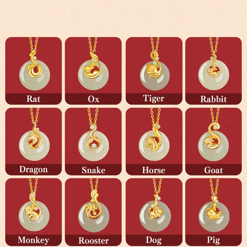 Mythstone Chinese Zodiac Hetian Jade 925 Sterling Silver Abundance Necklace Pendant - Image 2