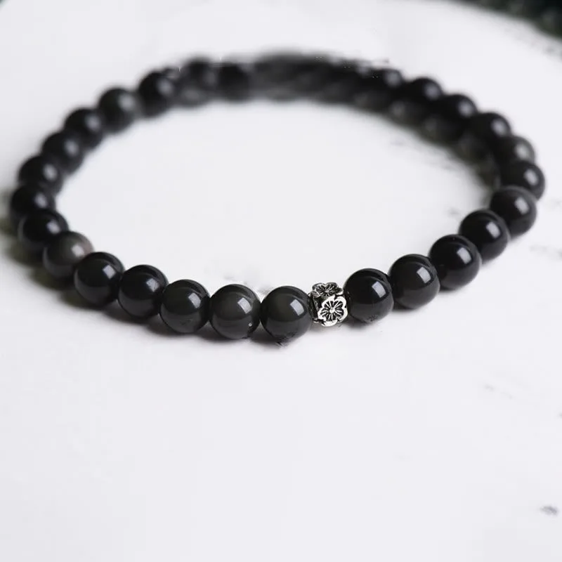 Mythstone Black Obsidian Bead 925 Sterling Silver Flower Design Purification Bracelet - Image 8
