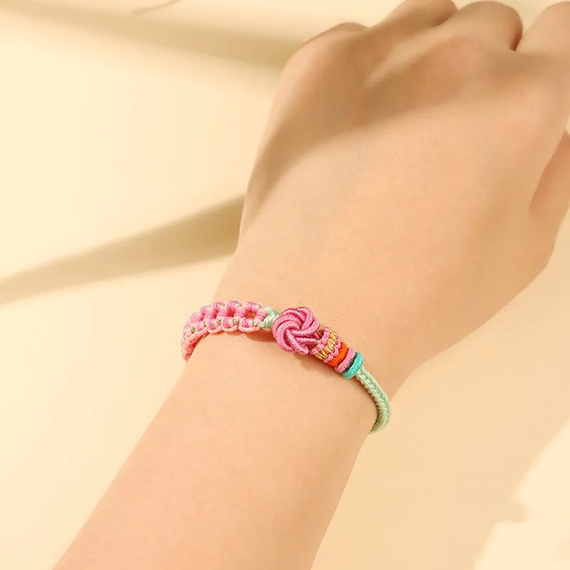 Mythstone Handmade Pink Green Peach Blossom Knot Braided Bracelet - Image 5