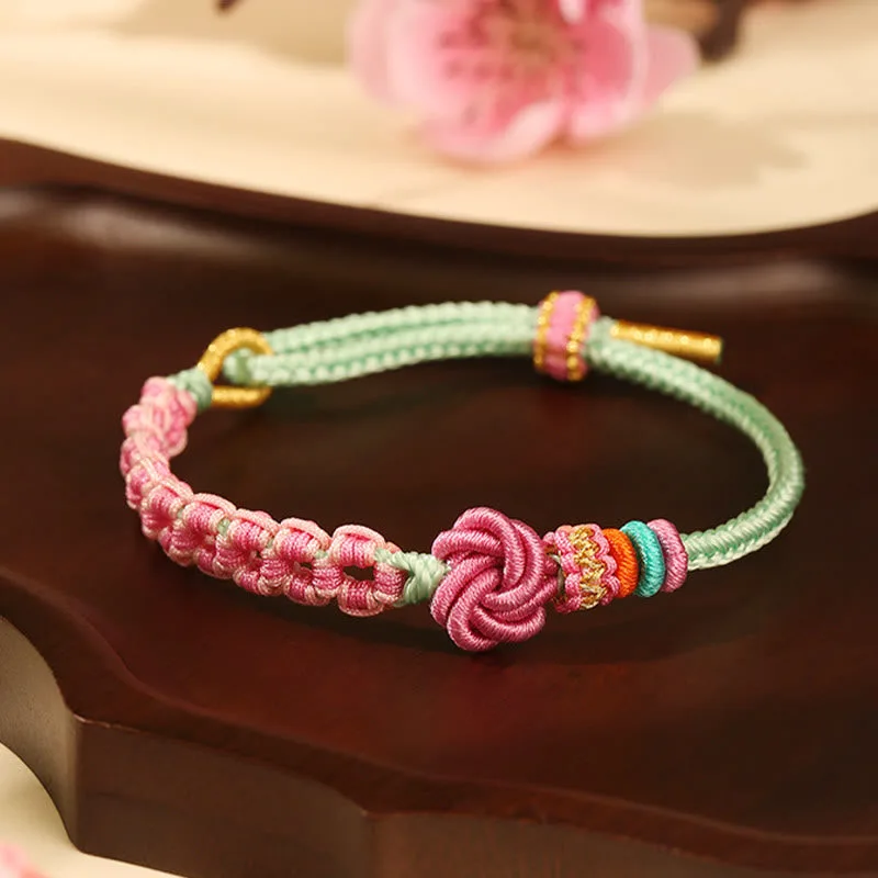 Mythstone Handmade Pink Green Peach Blossom Knot Braided Bracelet - Image 4