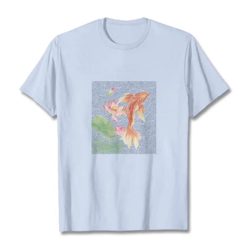 Mythstone - Koi Fish Lotus Combination Cotton Tee T-shirt