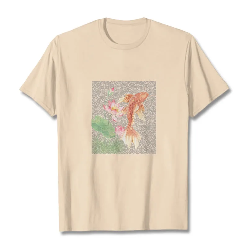 Mythstone - Koi Fish Lotus Combination Cotton Tee T-shirt - Image 13