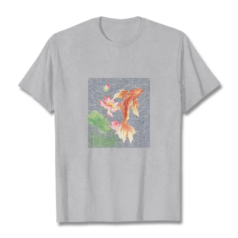 Mythstone - Koi Fish Lotus Combination Cotton Tee T-shirt - Image 12