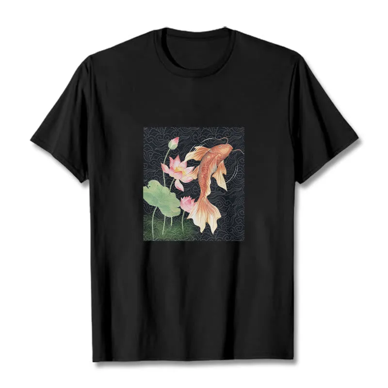 Mythstone - Koi Fish Lotus Combination Cotton Tee T-shirt - Image 6