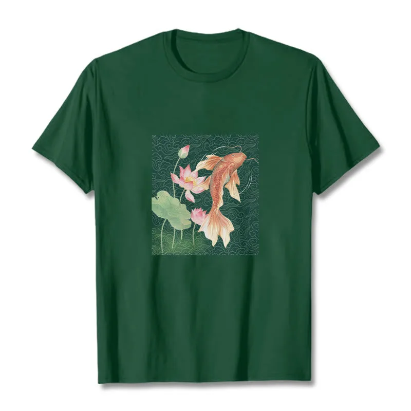 Mythstone - Koi Fish Lotus Combination Cotton Tee T-shirt - Image 10