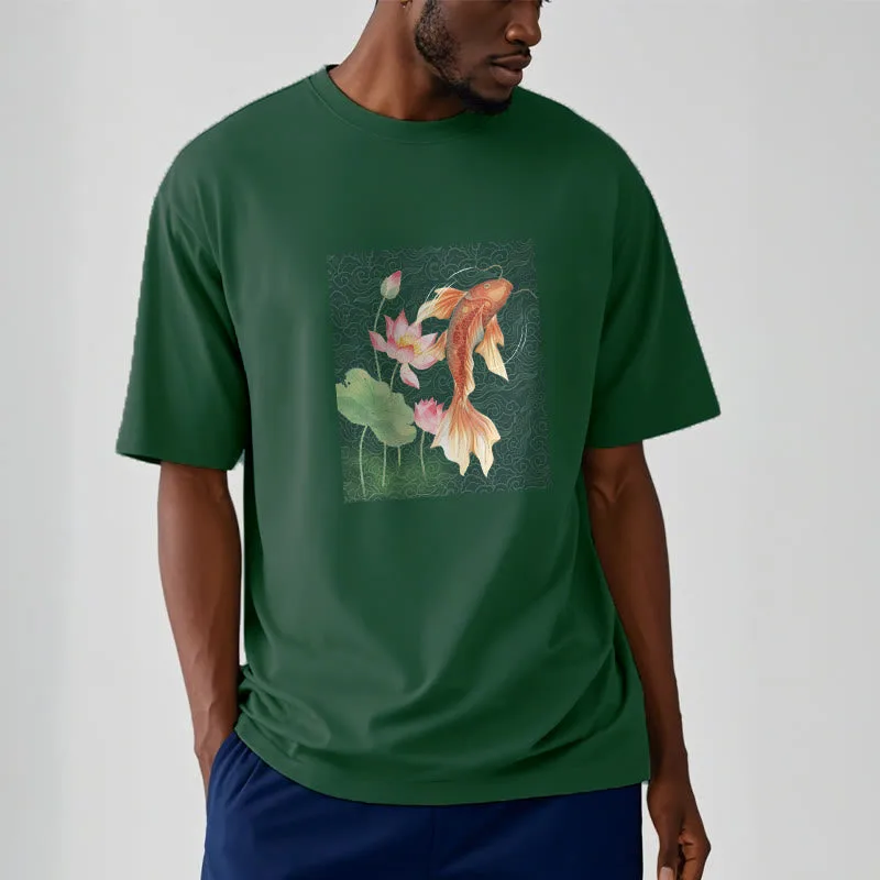 Mythstone - Koi Fish Lotus Combination Cotton Tee T-shirt - Image 11