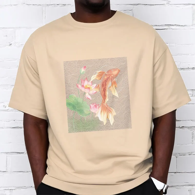 Mythstone - Koi Fish Lotus Combination Cotton Tee T-shirt - Image 14