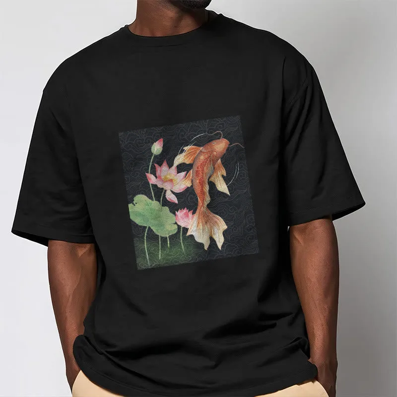 Mythstone - Koi Fish Lotus Combination Cotton Tee T-shirt - Image 9