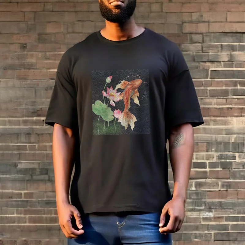 Mythstone - Koi Fish Lotus Combination Cotton Tee T-shirt - Image 7