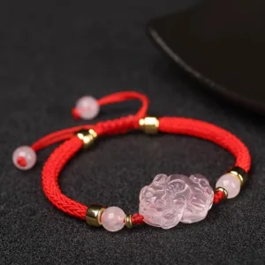 Mythstone PiXiu Pink Crystal Wealth String Braided Bracelet