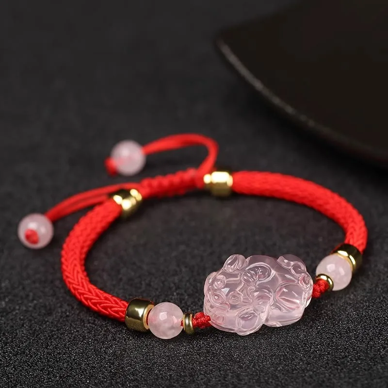Mythstone PiXiu Pink Crystal Wealth String Braided Bracelet