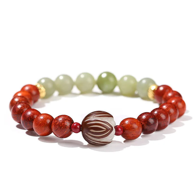 Mythstone Natural Rosewood Cyan Jade Bodhi Seed Lotus Warmth Calm Bracelet - Image 12