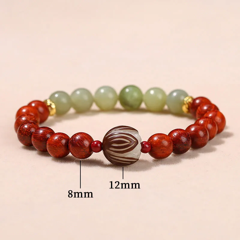 Mythstone Natural Rosewood Cyan Jade Bodhi Seed Lotus Warmth Calm Bracelet - Image 9
