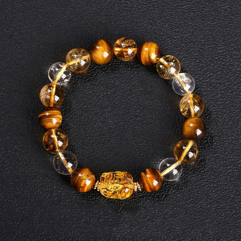 Mythstone Natural Yellow Tiger Eye Citrine Beeswax Pixiu Strength Bracelet - Image 11