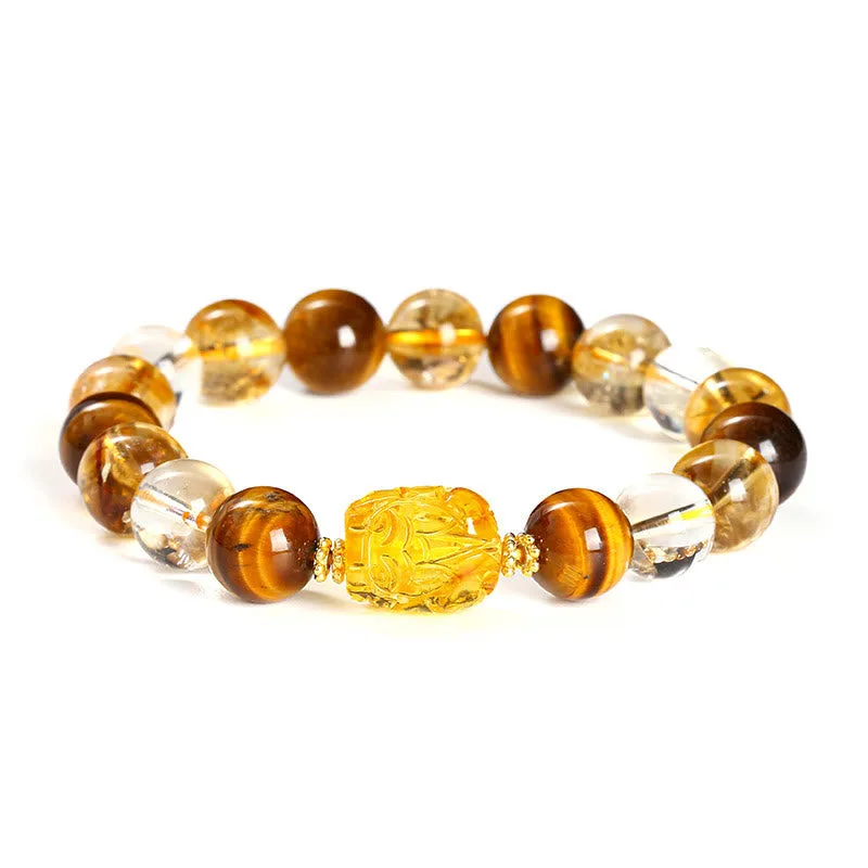 Mythstone Natural Yellow Tiger Eye Citrine Beeswax Pixiu Strength Bracelet - Image 5