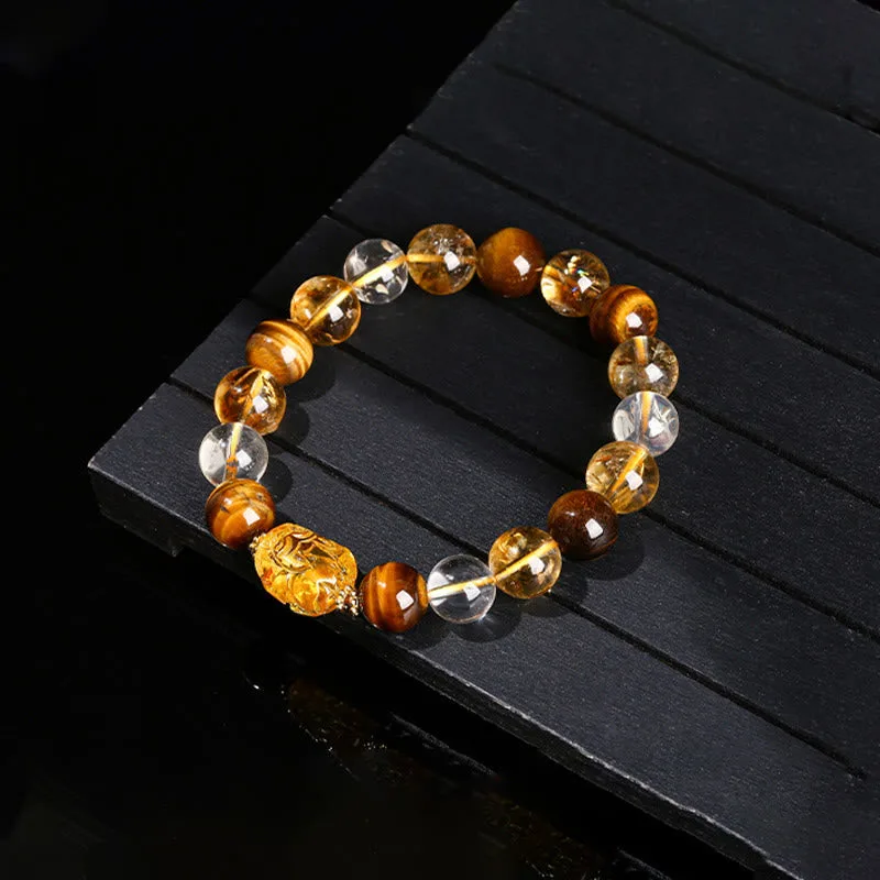 Mythstone Natural Yellow Tiger Eye Citrine Beeswax Pixiu Strength Bracelet - Image 10