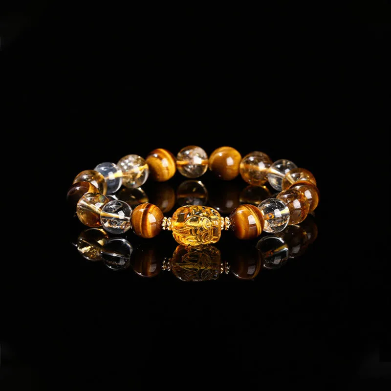 Mythstone Natural Yellow Tiger Eye Citrine Beeswax Pixiu Strength Bracelet - Image 9