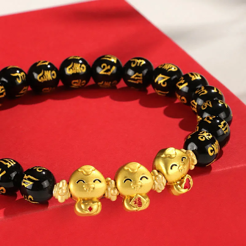 Mythstone Red Agate Black Onyx Bead Copper Year Of The Snake Fu Character Om Mani Padme Hum Happiness Bracelet - Image 19