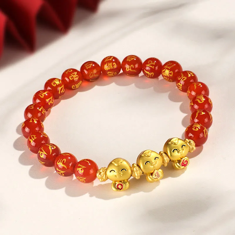 Mythstone Red Agate Black Onyx Bead Copper Year Of The Snake Fu Character Om Mani Padme Hum Happiness Bracelet - Image 13