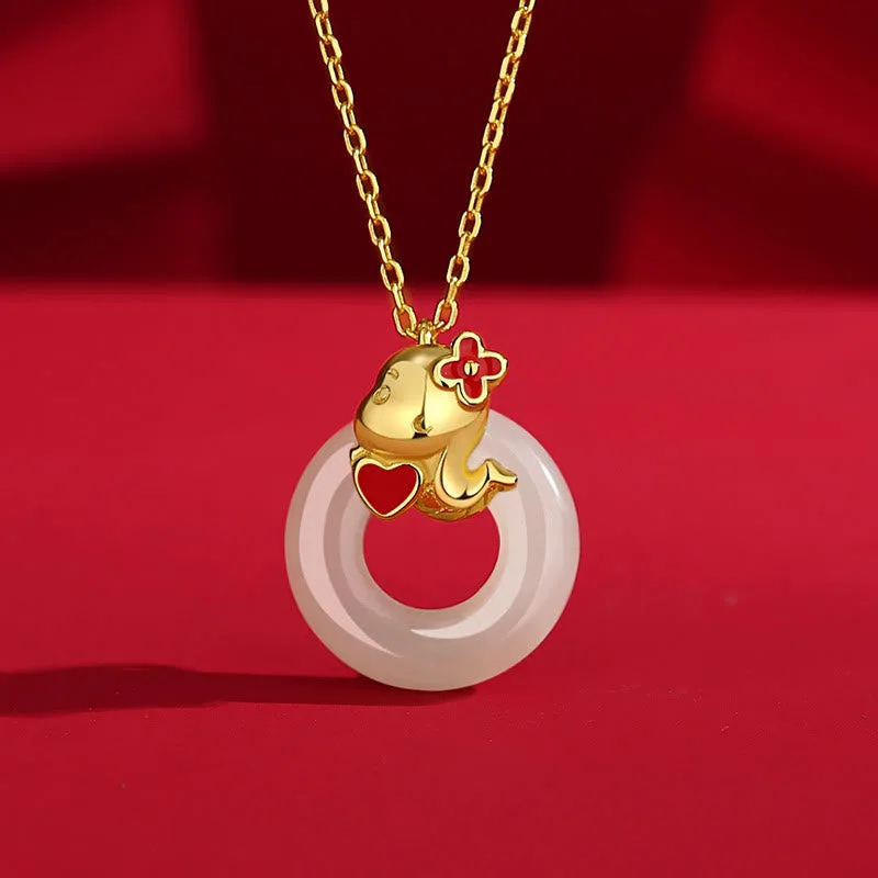 Mythstone Hetian Jade White Chalcedony Peace Buckle 925 Sterling Silver Year Of The Snake Prosperity Necklace Pendant