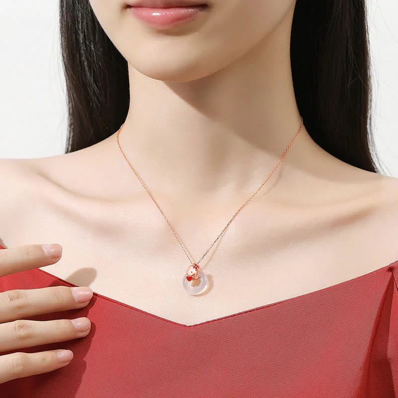 Mythstone Hetian Jade White Chalcedony Peace Buckle 925 Sterling Silver Year Of The Snake Prosperity Necklace Pendant - Image 10