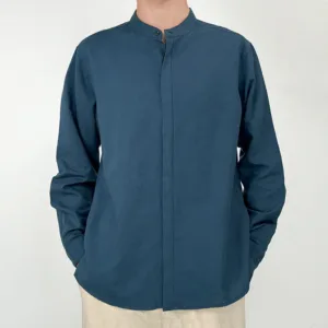 Mythstone Casual Solid Color Button Front Long Sleeve Cotton Linen Men's Shirts