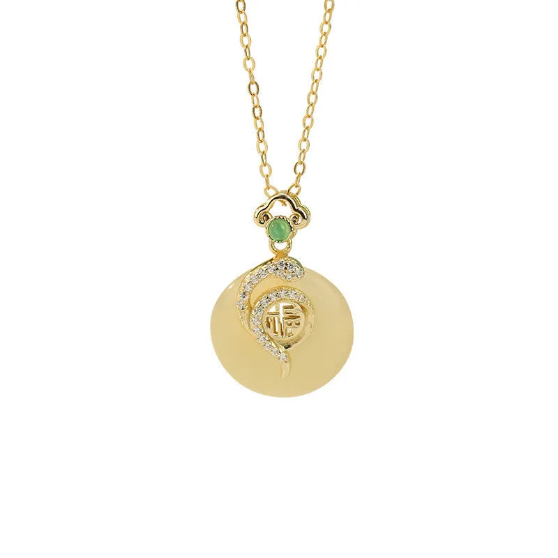 Mythstone 925 Sterling Silver Fu Character Hetian Jade Peace Buckle Year Of The Snake Luck Necklace Pendant - Image 2