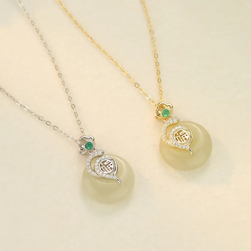 Mythstone 925 Sterling Silver Fu Character Hetian Jade Peace Buckle Year Of The Snake Luck Necklace Pendant - Image 11