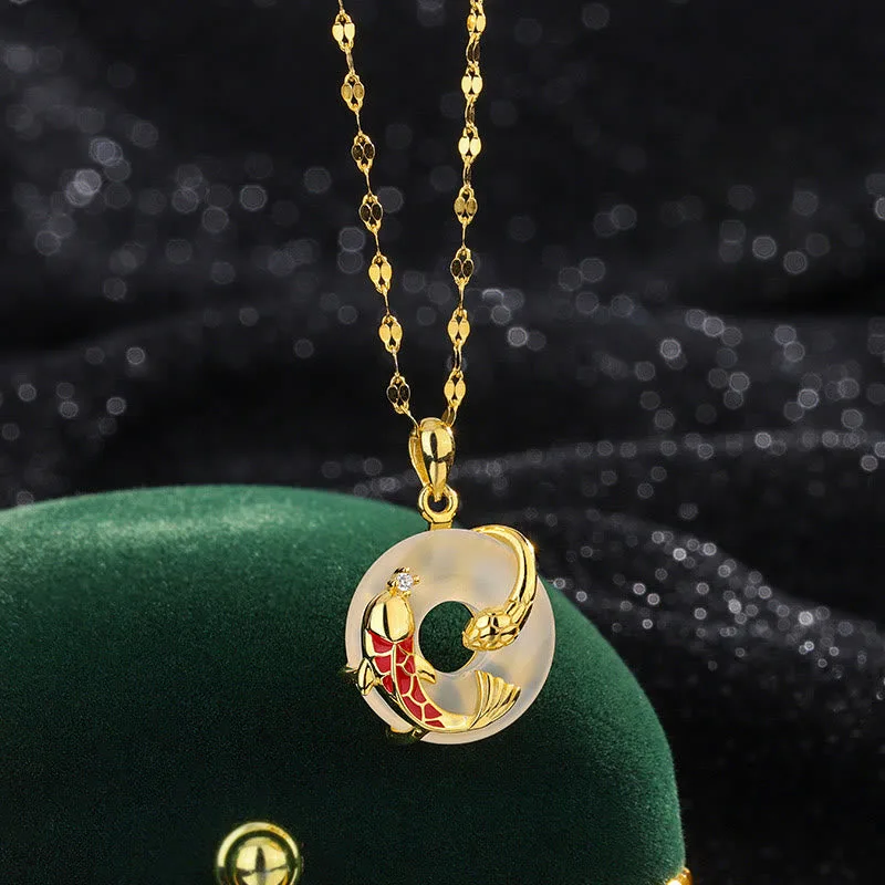 Mythstone - Chalcedony Peace Buckle 999 Sterling Silver Koi Fish Year Of The Snake Positive Necklace Pendant