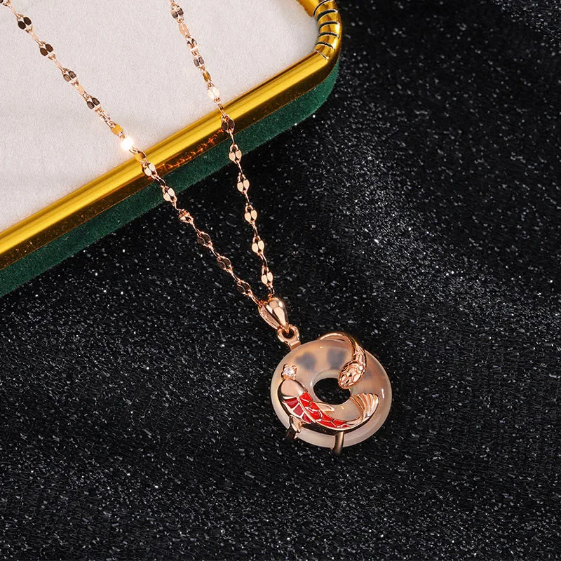 Mythstone - Chalcedony Peace Buckle 999 Sterling Silver Koi Fish Year Of The Snake Positive Necklace Pendant - Image 12