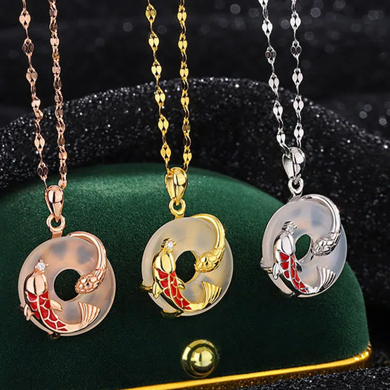Mythstone - Chalcedony Peace Buckle 999 Sterling Silver Koi Fish Year Of The Snake Positive Necklace Pendant - Image 4